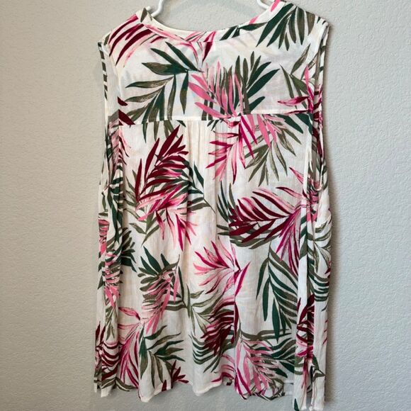 Catherines White Green Pink Vibrant Palm Print Sleeveless Blouse - Size 2X EUC - Picture 5 of 5